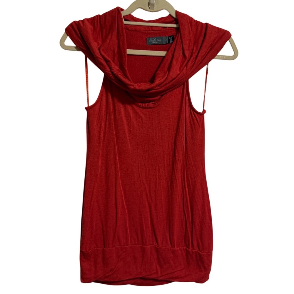 Costa Blanca Collection Red Cowl Neck Sleeveless Blouson Banded Hem Top Large